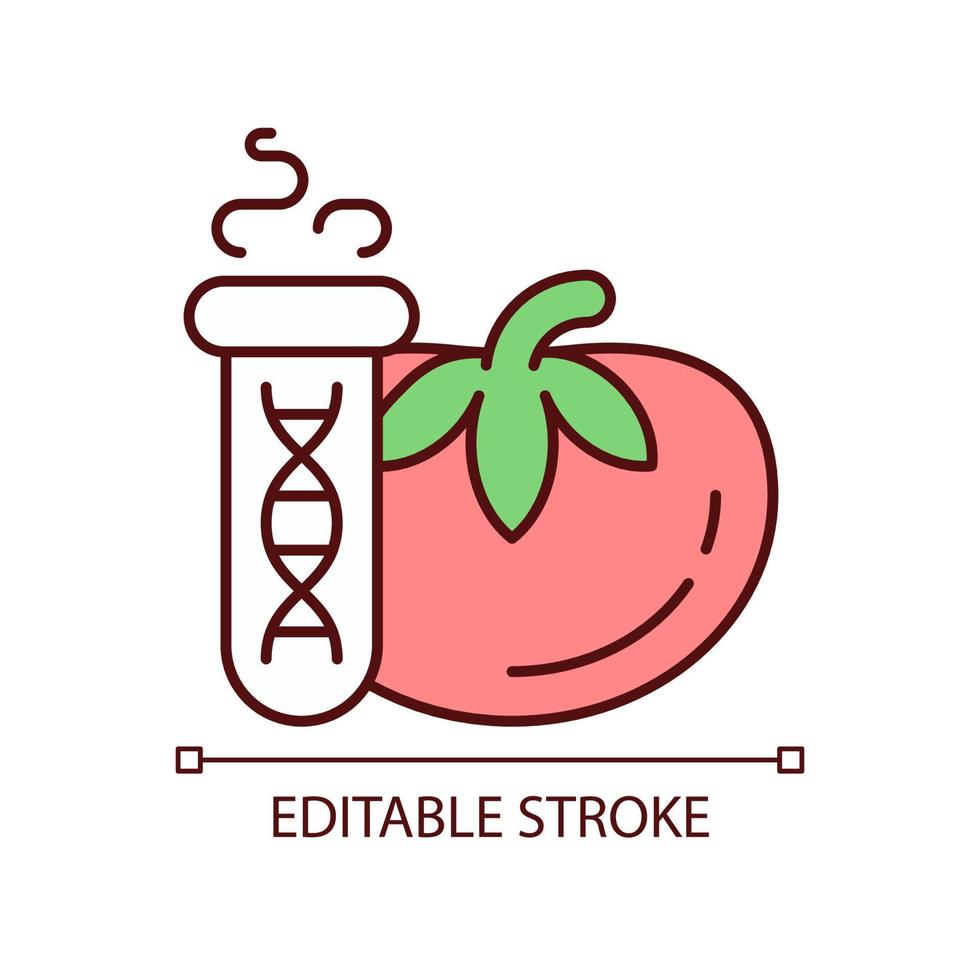 GMO testing RGB color icon. Food genetic modification detection. DNA and protein based examination. Product genes analysis. Isolated vector illustration. Simple filled line drawing. Editable stroke