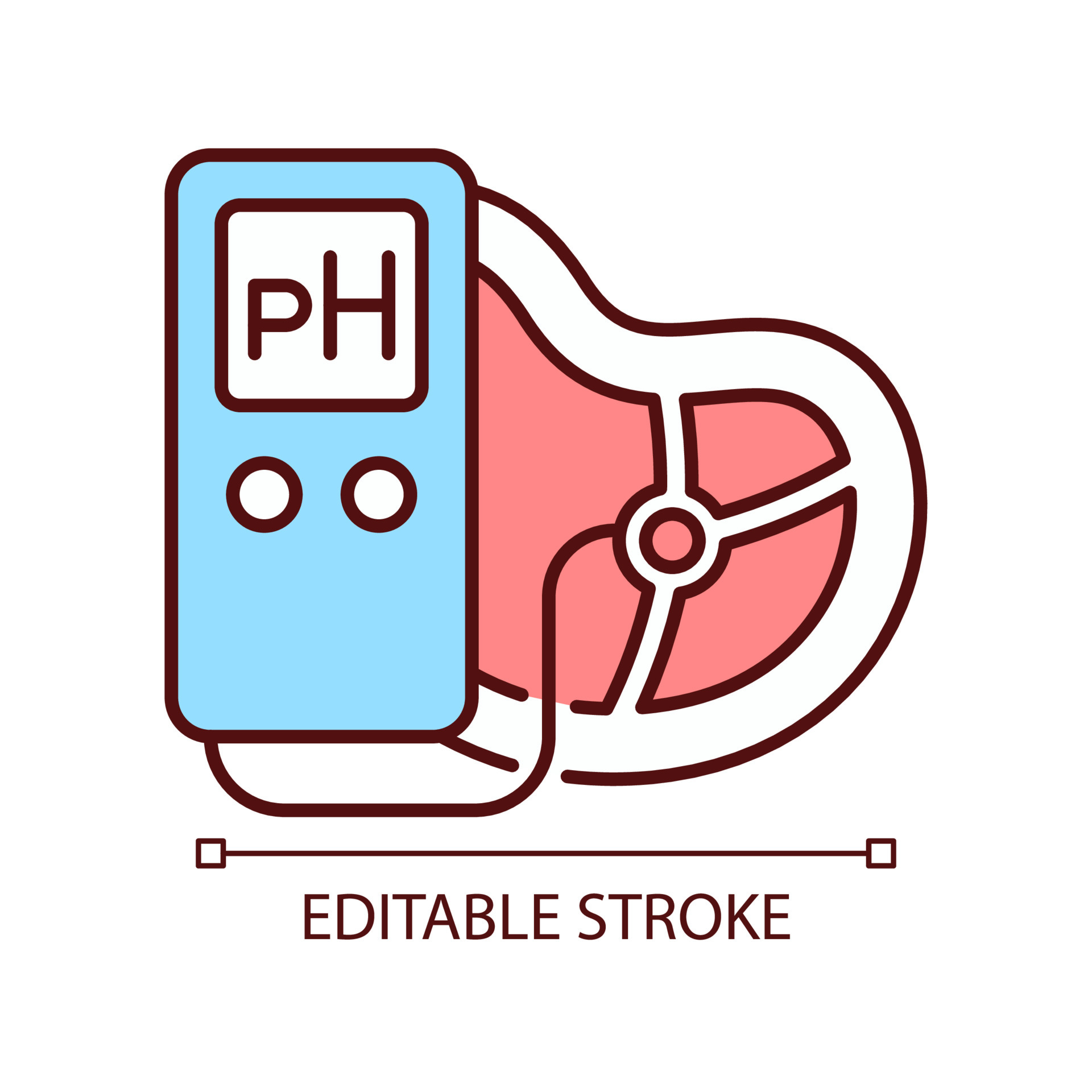 icono de color rgb de medición de ph de alimentos. Productos cantidad de  acidez y alcalinidad. valor de ph nutricional. prueba de alimentos con  medidor de ph. ilustración vectorial aislada. dibujo lineal