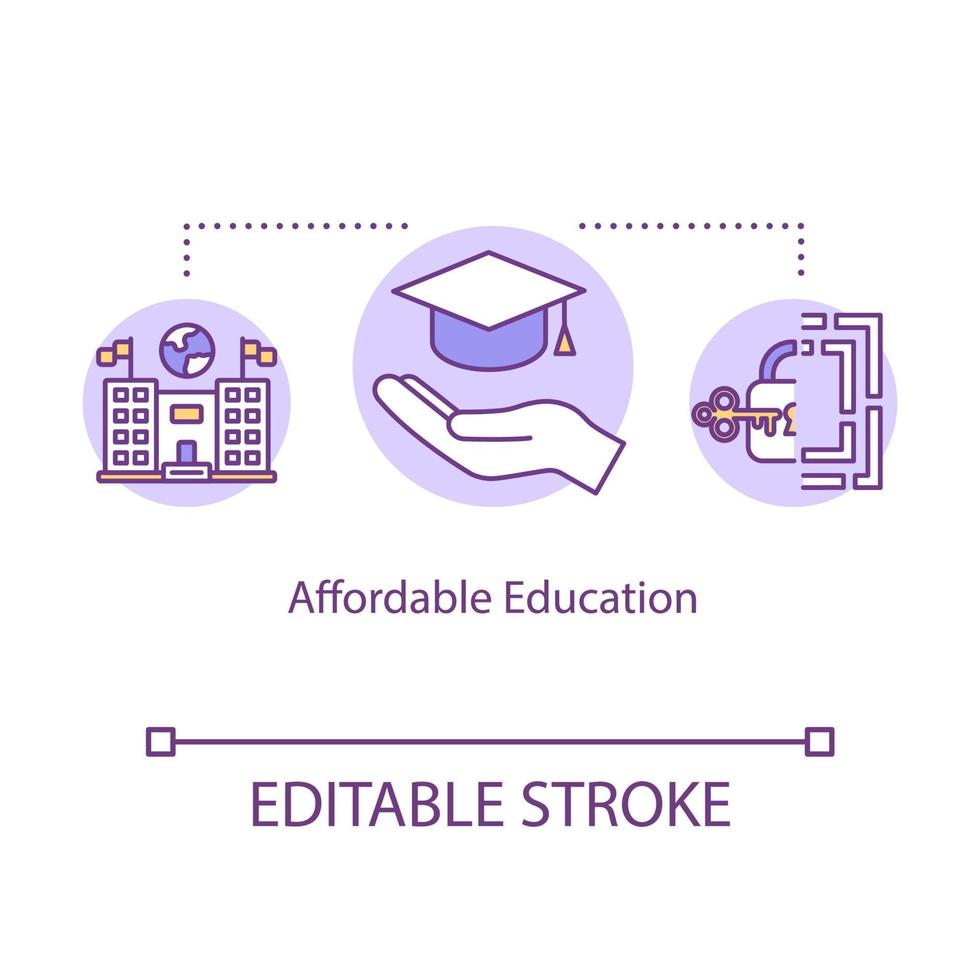 icono del concepto de educación asequible. universidad barata. beca, hipoteca. presupuesto para estudiantes idea ilustración de línea fina. vector contorno aislado dibujo a color rgb. trazo editable