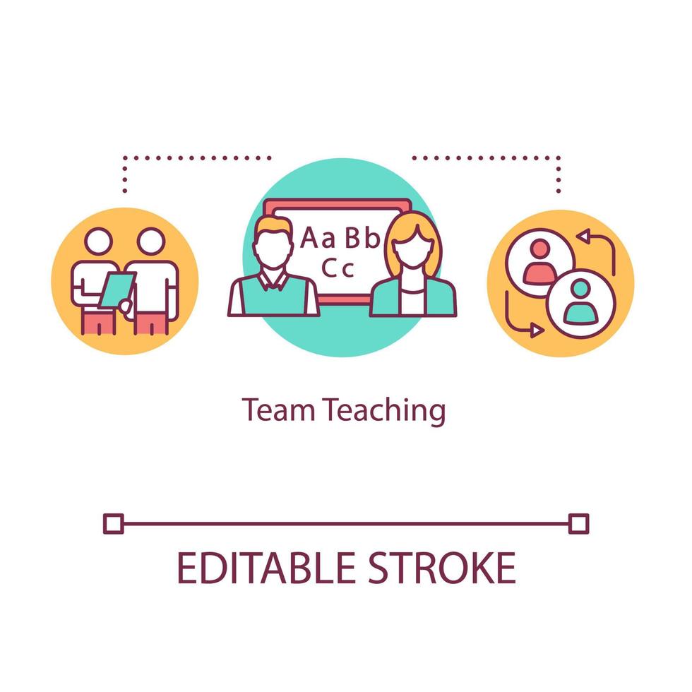 Team teaching concept icon. Professional tutors. University and school. Inclusive education. Co-teaching idea thin line illustration. Vector isolated outline RGB color drawing. Editable stroke