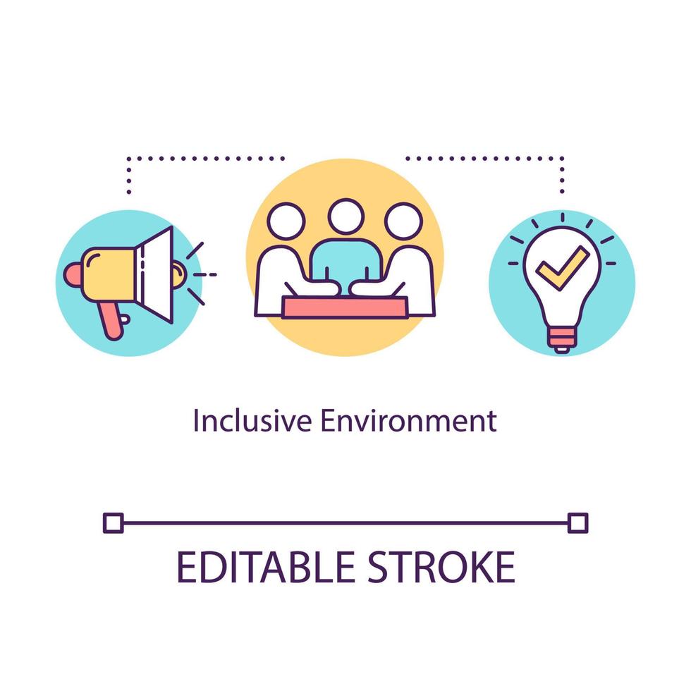 Inclusive environment concept icon. Support for students with special needs. Public services idea thin line illustration. Vector isolated outline RGB color drawing. Editable stroke