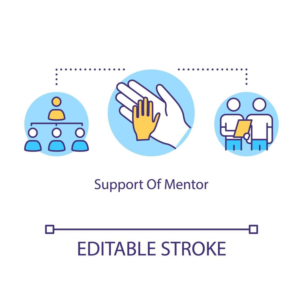 Support of mentor concept icon. Teacher instruction and help. Coaching and training. Tuition idea thin line illustration. Vector isolated outline RGB color drawing. Editable stroke