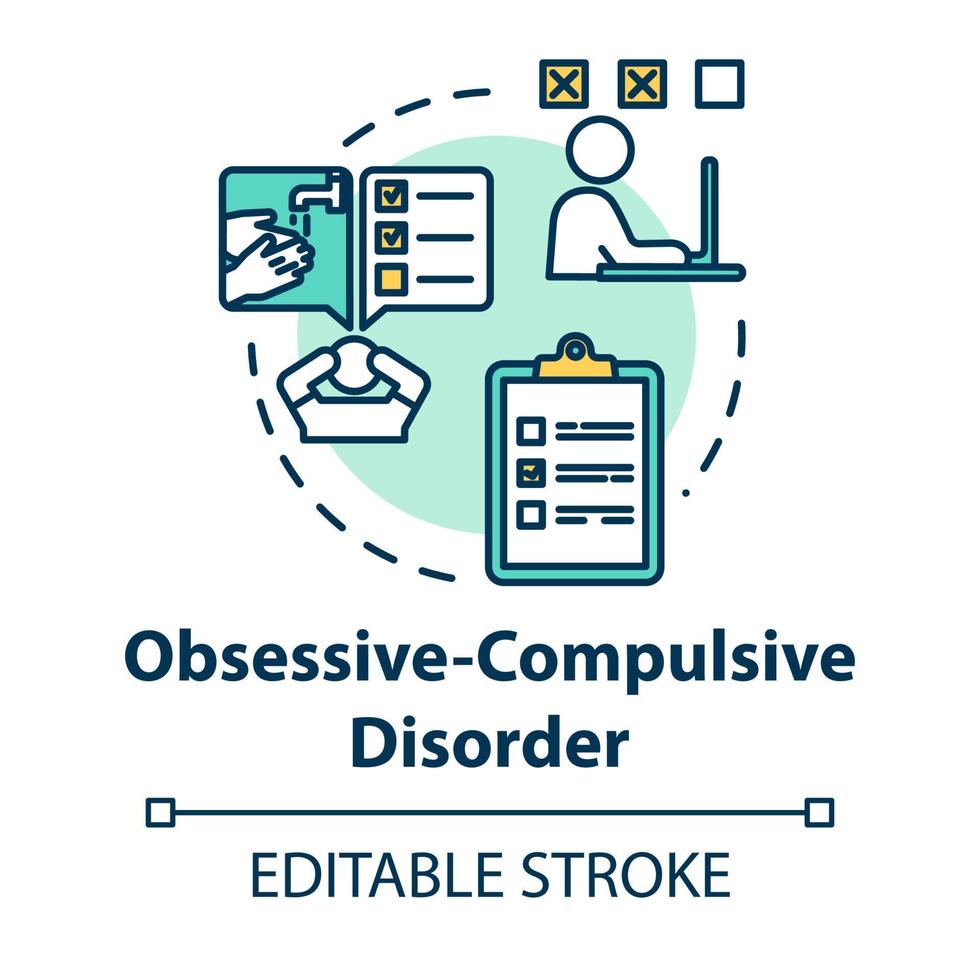 Obsessive compulsive disorder concept icon. OCD. Mental illness. Psychology, psychiatry. Healthcare idea thin line illustration. Vector isolated outline RGB color drawing. Editable stroke