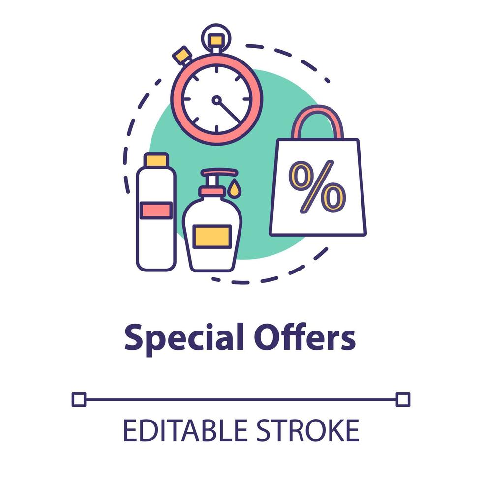 Special offers, discount, sale concept icon. Cosmetic products selling, bargain, advertising campaign idea thin line illustration. Vector isolated outline RGB color drawing. Editable stroke