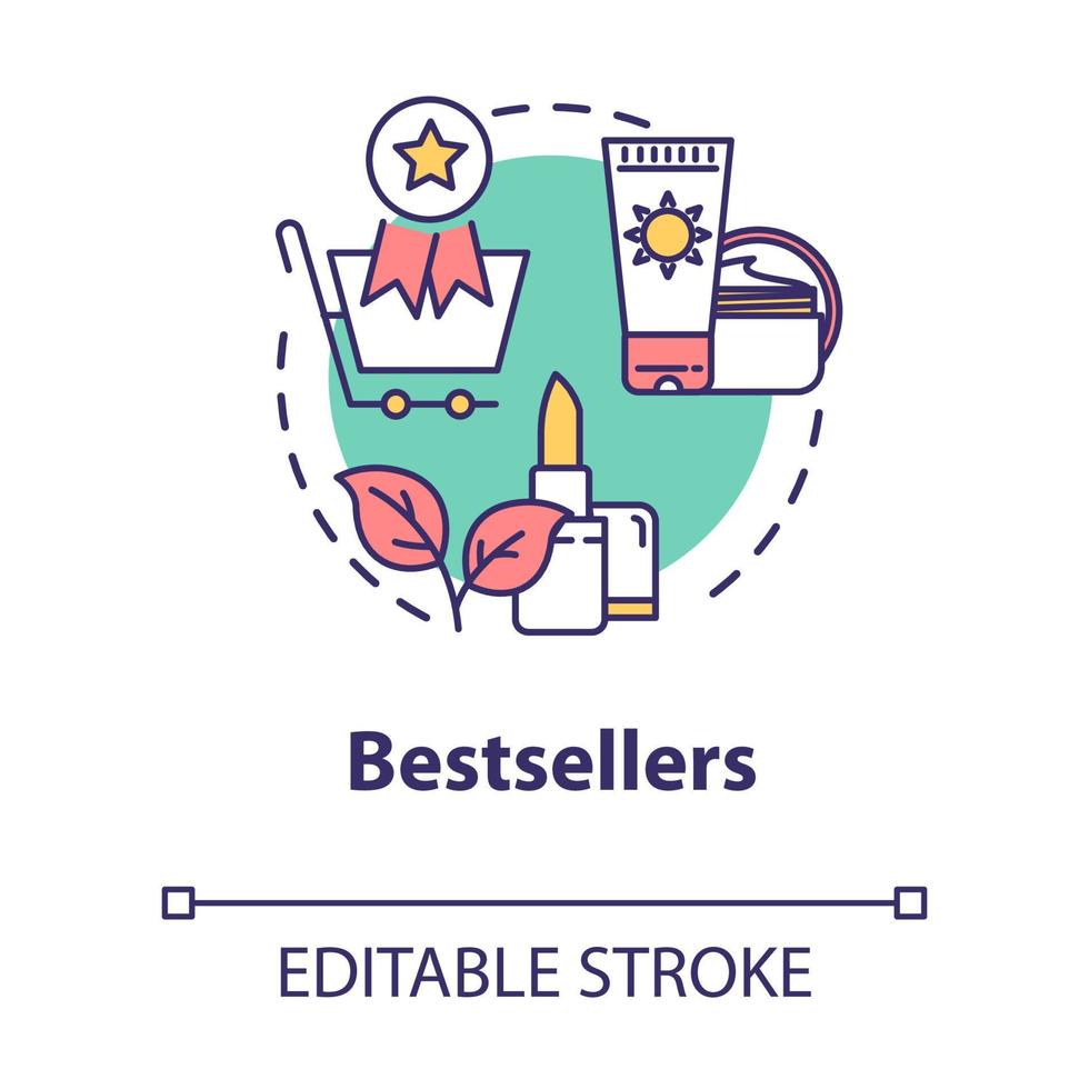 Bestsellers, recommended beauty products concept icon. Makeup and face care, cosmetic promotion idea thin line illustration. Vector isolated outline RGB color drawing. Editable stroke