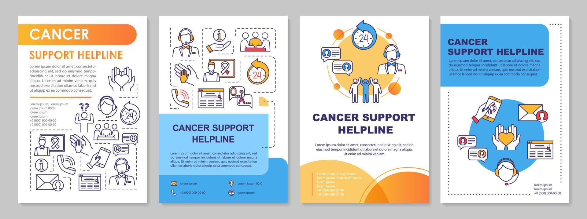 Cancer Support Helpline brochure template. Call center. Flyer, booklet, leaflet print, cover design with linear icons. Oncology help. Vector layouts for magazines, annual reports, advertising posters