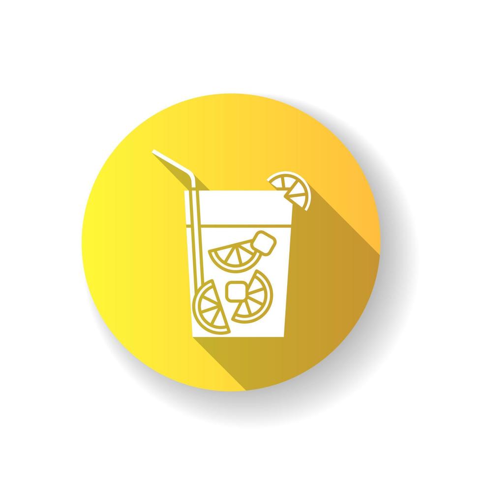 Caipirinha yellow flat design long shadow glyph icon. Brazilian cocktail. Alcoholic beverage with lime, sugar. Traditional drink. All-day cocktail. National potation. Silhouette RGB color illustration vector