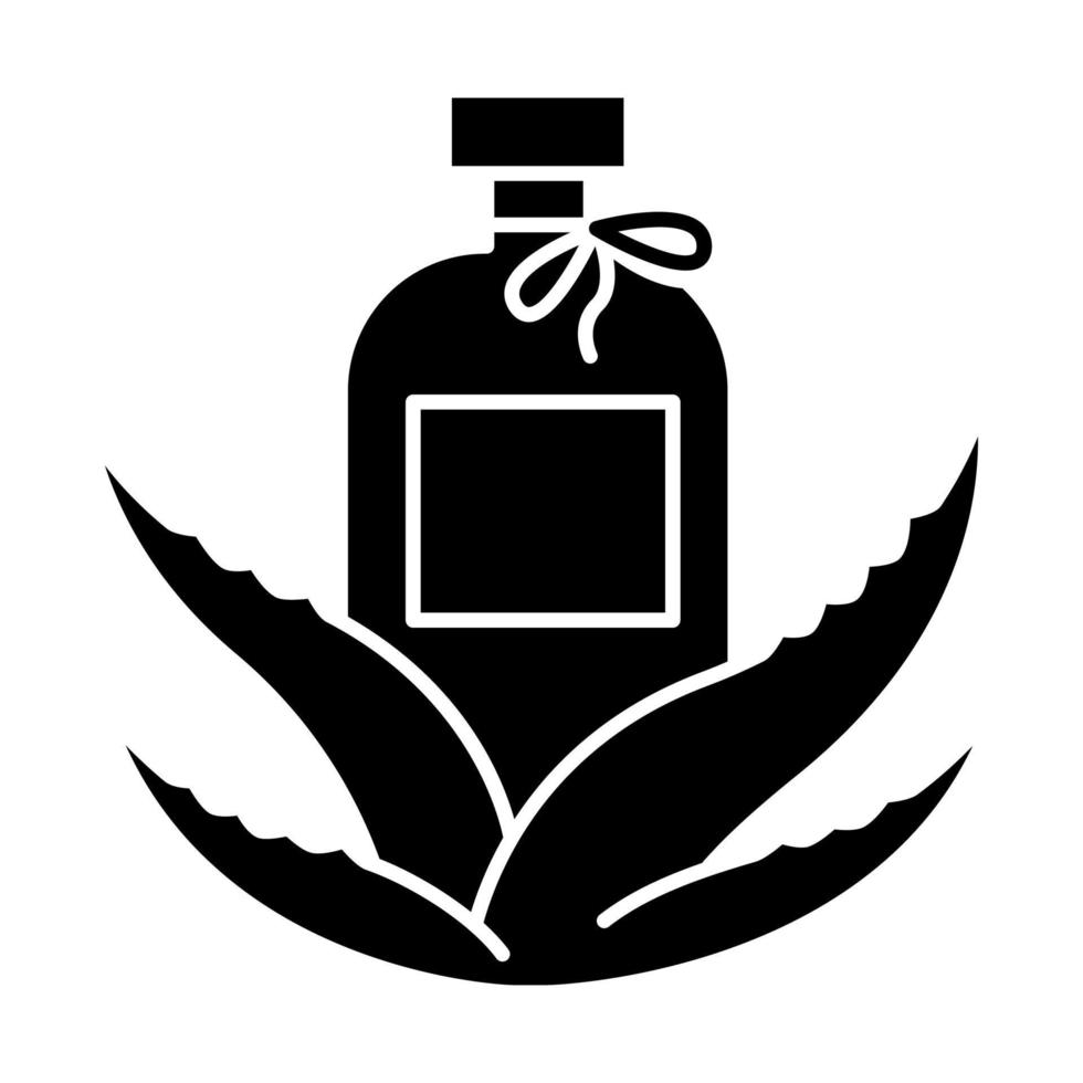 Organic lotion black glyph icon. Natural cream with aloe vera extract. Plant based cosmetic products. Facial serum with medicinal herbs. Silhouette symbol on white space. Vector isolated illustration