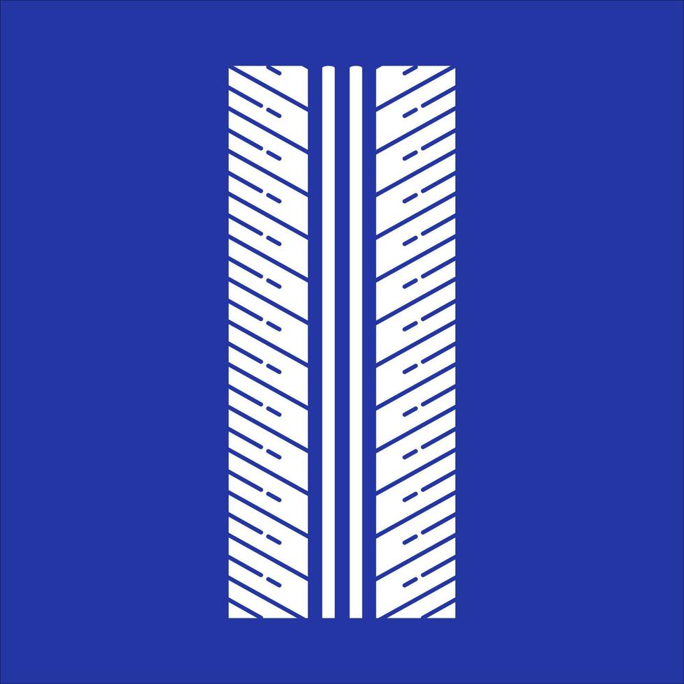 Tire tread RGB white icon. Detailed automobile, motorcycle tyre marks. Directional car wheel trace with thin grooves. Vehicle tire trail. Isolated vector illustration on blue background