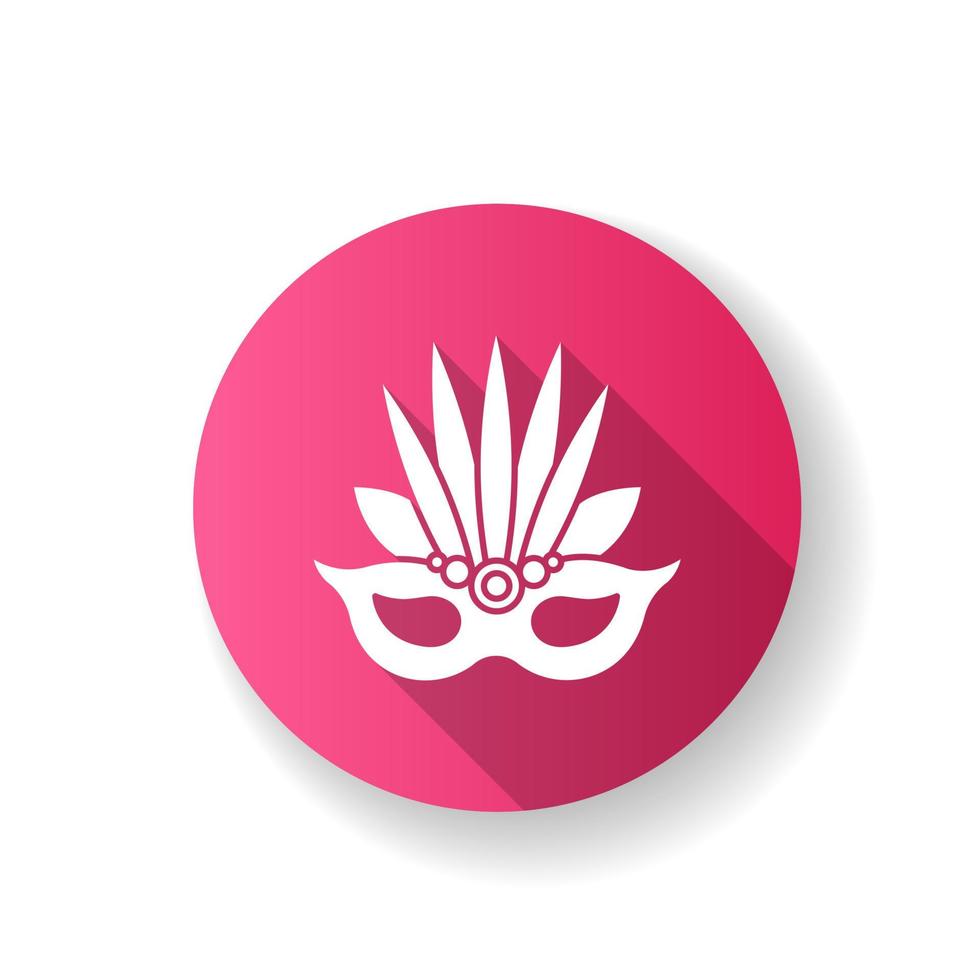 máscara de mascarada rosa diseño plano larga sombra glifo icono. sombreros tradicionales con hojas. festival étnico. desfile de fiesta nacional. Ilustración de color de silueta rgb vector