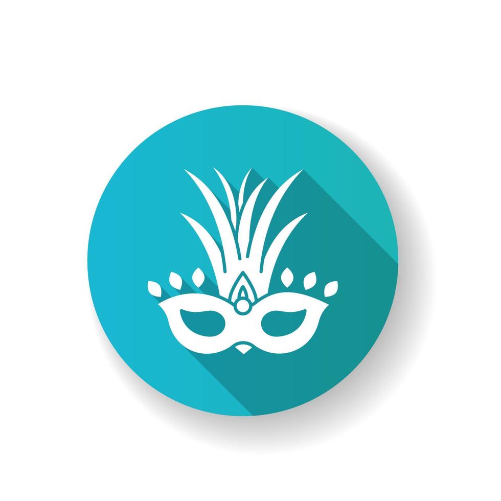 máscara de mascarada diseño plano azul icono de glifo de sombra larga. sombreros tradicionales con hojas de palma. festival étnico. desfile de fiesta nacional. Ilustración de color de silueta rgb vector
