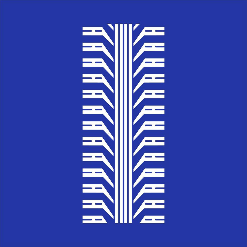 Tire tread RGB white icon. Detailed automobile, motorcycle tyre marks. Car wheel trace with thick grooves. Vehicle tire trail. Isolated vector illustration on blue background