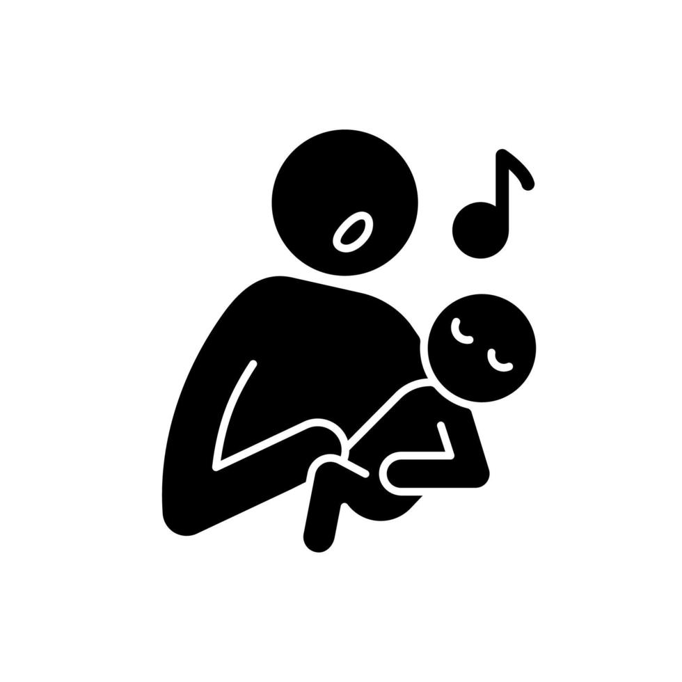 cantando al bebé icono de glifo negro. canción dirigida a niños. reconocimiento de voz de los padres. cantar canciones de cuna. estimular el desarrollo del lenguaje. símbolo de silueta en el espacio en blanco. vector ilustración aislada