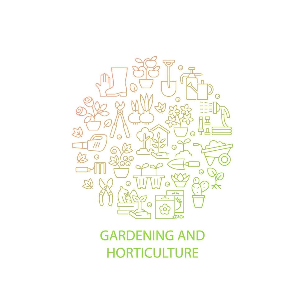 Gardening abstract gradient linear concept layout with headline. Plant care in home yard. Horticulture minimalistic idea. Thin line graphic drawings. Isolated vector contour icons for background