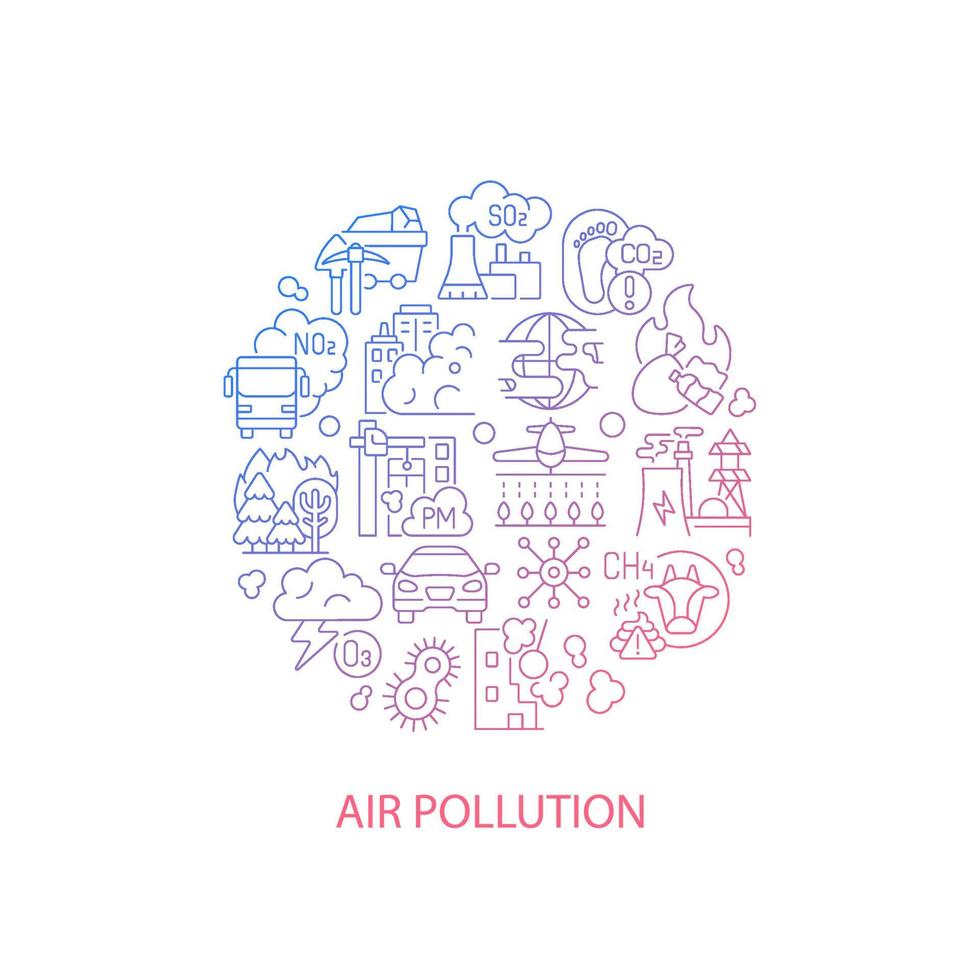 Diseño de concepto lineal degradado abstracto de contaminación urbana con título. idea minimalista del problema climático. Atmósfera tóxica. dibujos gráficos de líneas finas. iconos de contorno vectorial aislado para el fondo vector