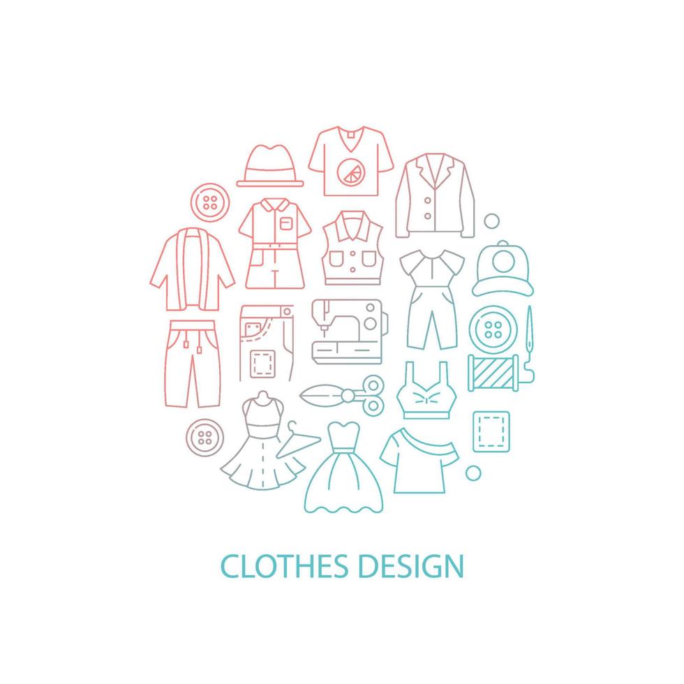 Sewing clothes abstract gradient linear concept layout with headline. Designer work with outfit. Needlecraft minimalistic idea. Thin line graphic drawings. Isolated vector contour icons for background