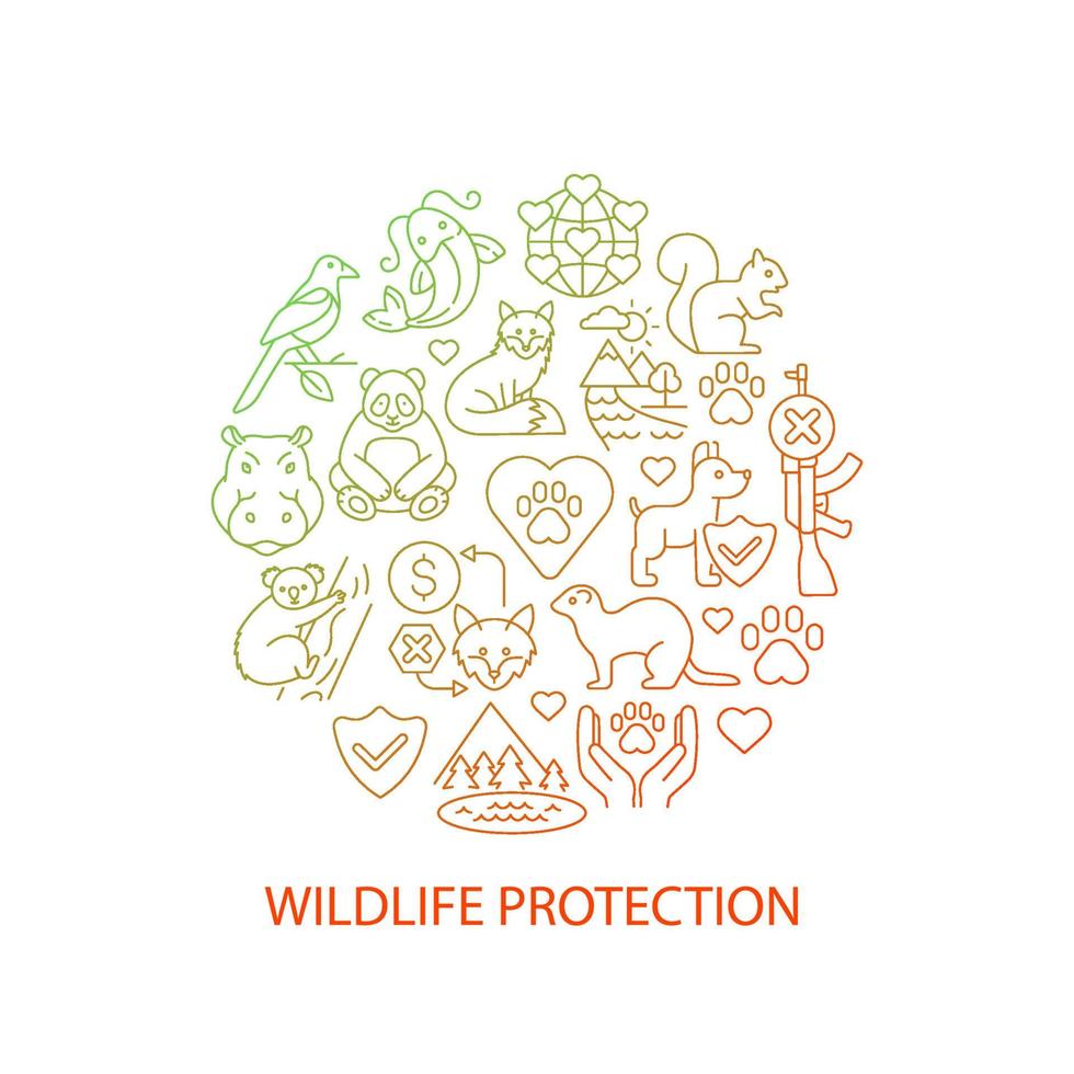 Wildlife protection abstract gradient linear concept layout with headline. Animal welfare minimalistic idea. Thin line graphic drawings. Isolated vector contour icons for background