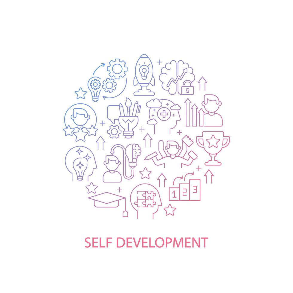 Self development abstract gradient linear concept layout with headline. Personal improvement minimalistic idea. Thin line graphic drawings. Isolated vector contour icons for background