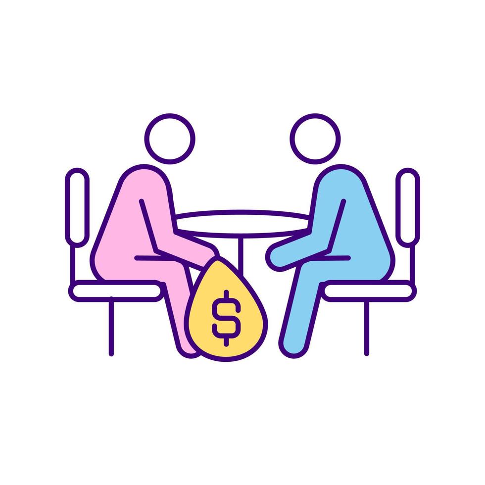 Man gives bribe RGB color icon. Corruption in business. Illegal financial activities. Financial crime. Prevent bribery and extortion. Isolated vector illustration. Simple filled line drawing