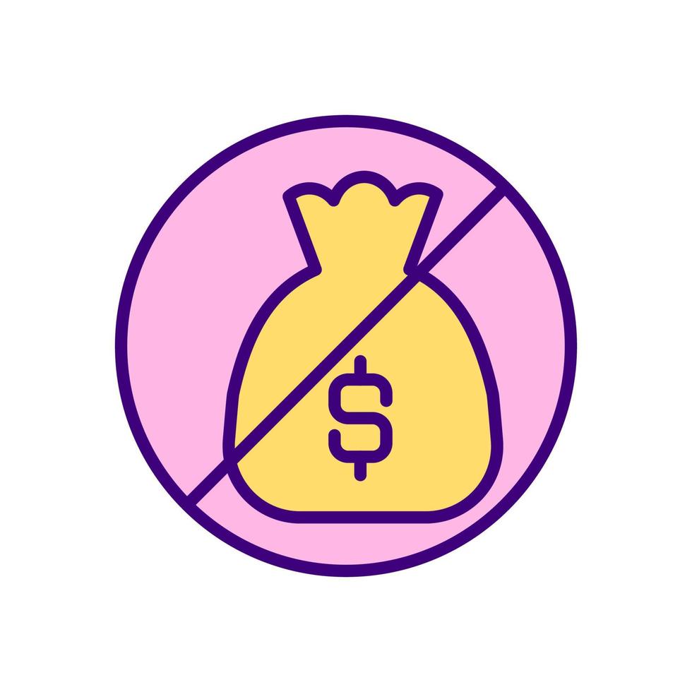 Prohibir la extorsión de dinero icono de color rgb. prohibir el soborno y la corrupción. prohibir la extorsión de dinero. actividad financiera ilegal. crimen de dinero. ilustración vectorial aislada. dibujo lineal relleno simple vector