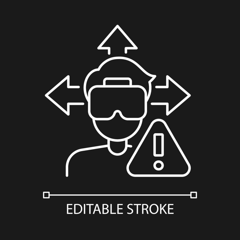 Ensure space around you white linear manual label icon for dark theme. Thin line customizable illustration. Isolated vector contour symbol for night mode for product use instructions. Editable stroke