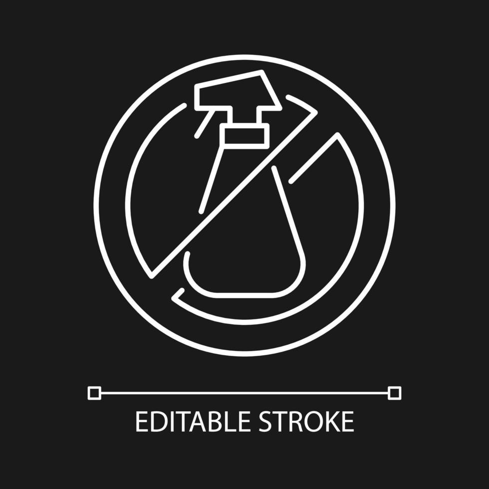 No using cleaning agents white linear manual label icon for dark theme. Thin line customizable illustration. Isolated vector contour symbol for night mode for product use instructions. Editable stroke