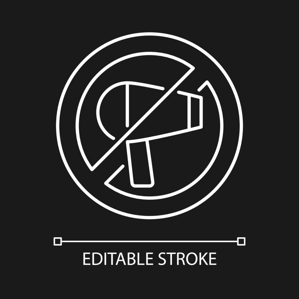 No hairdryer if wet white linear manual label icon for dark theme. Thin line customizable illustration. Isolated vector contour symbol for night mode for product use instructions. Editable stroke