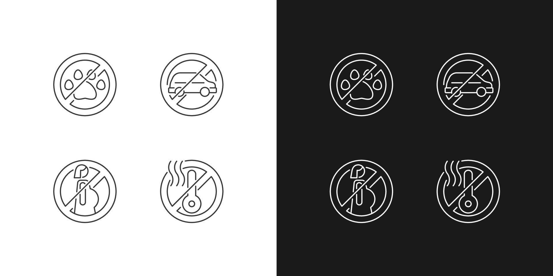 VR helmet restrictions linear manual label icons set for dark and light mode. Customizable thin line symbols. Isolated vector outline illustrations for product use instructions. Editable stroke