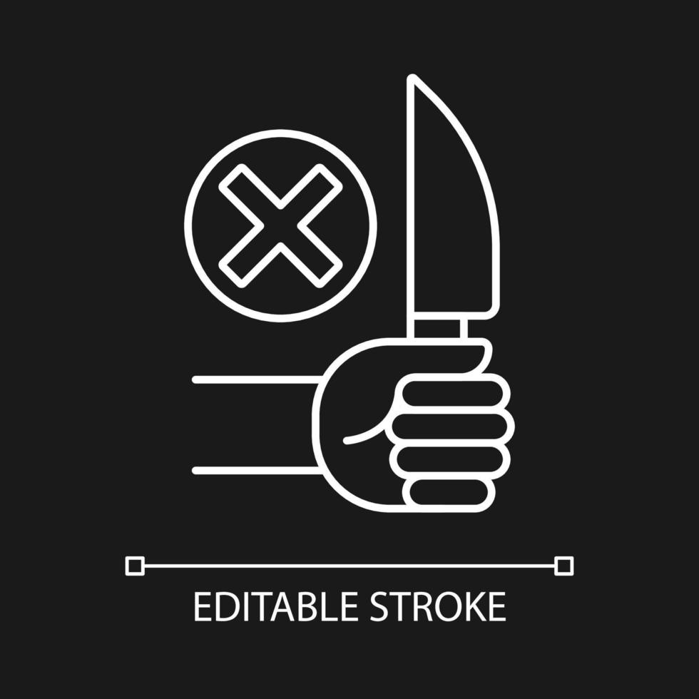 No sharp objects white linear manual label icon for dark theme. Thin line customizable illustration. Isolated vector contour symbol for night mode for product use instructions. Editable stroke