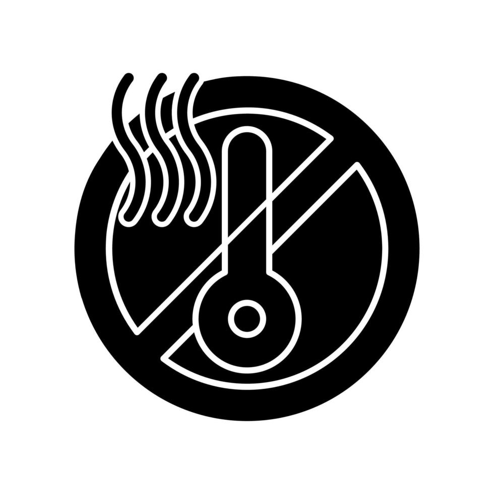 Do not use when it is hot black glyph manual label icon. Shut off vr headset. Cool down vr device. Silhouette symbol on white space. Vector isolated illustration for product use instructions