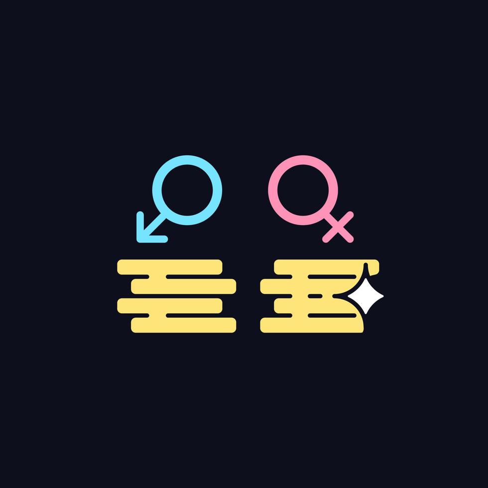 Workplace gender equality RGB color icon for dark theme. Equal pay for work. Fighting inequality. Isolated vector illustration on night mode background. Simple filled line drawing on black