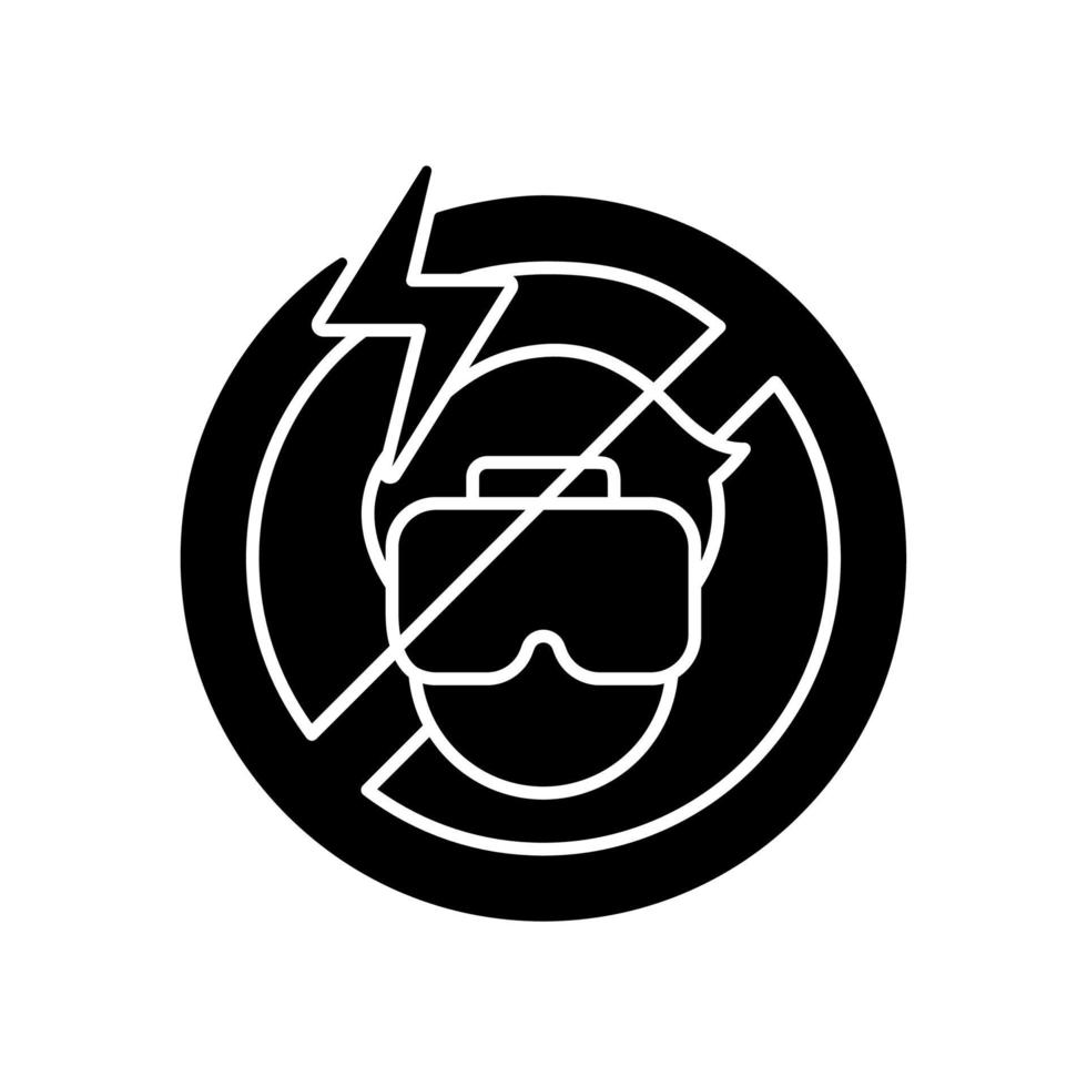 Do not use if the headset causes headache black glyph manual label icon. VR interaction causes discomfort. Silhouette symbol on white space. Vector isolated illustration for product use instructions