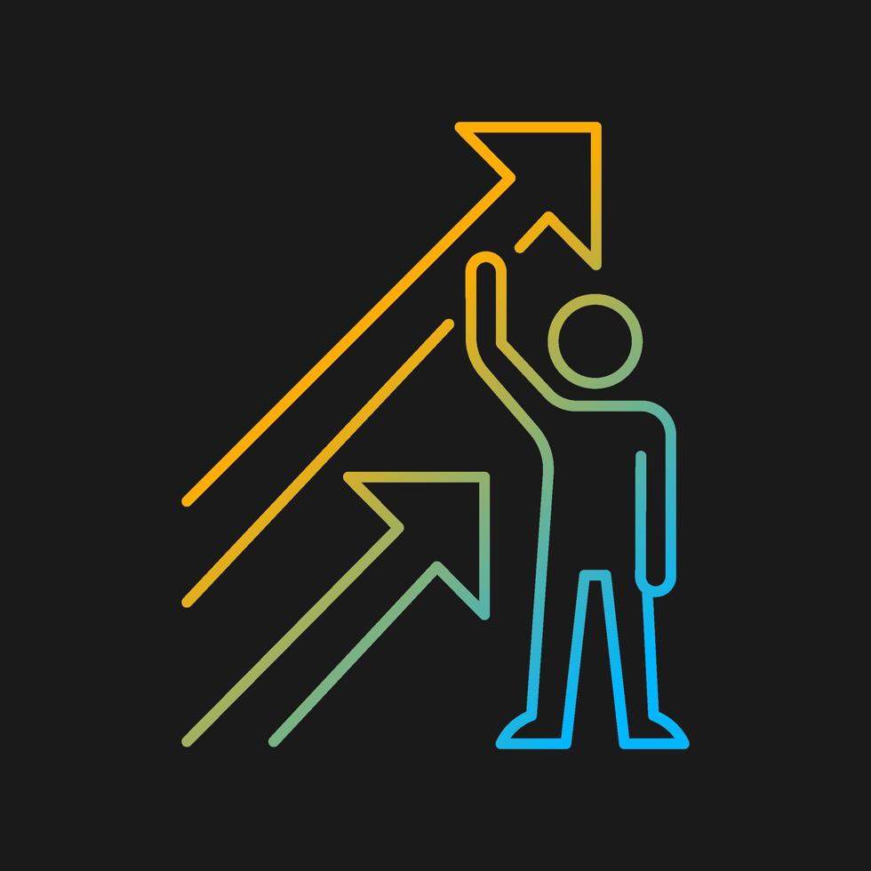 Positive dynamics gradient vector icon for dark theme. Result of motivation. Better performance. Motivation at work. Thin line color symbol. Modern style pictogram. Vector isolated outline drawing