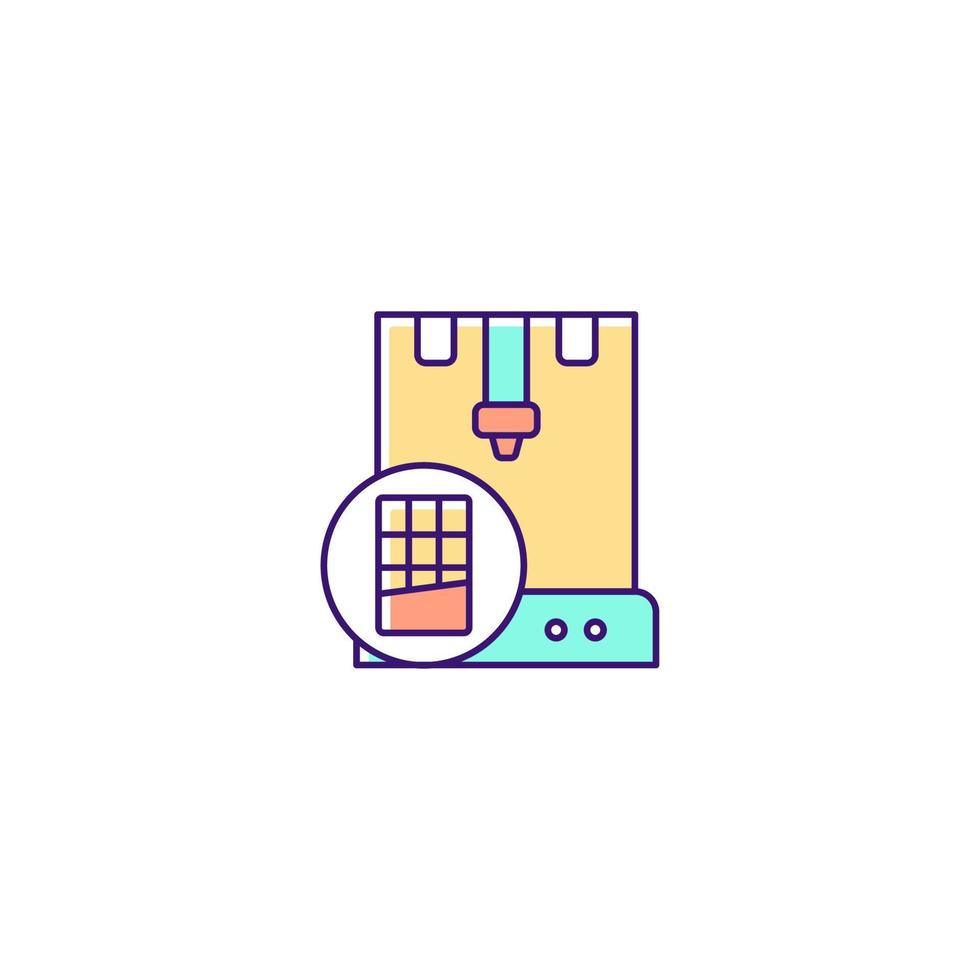 3d printed chocolate RGB color icon. Machine food fabrication. 3D printed foodstuff. Customized chocolate design creation. Candy printer. Isolated vector illustration. Simple filled line drawing