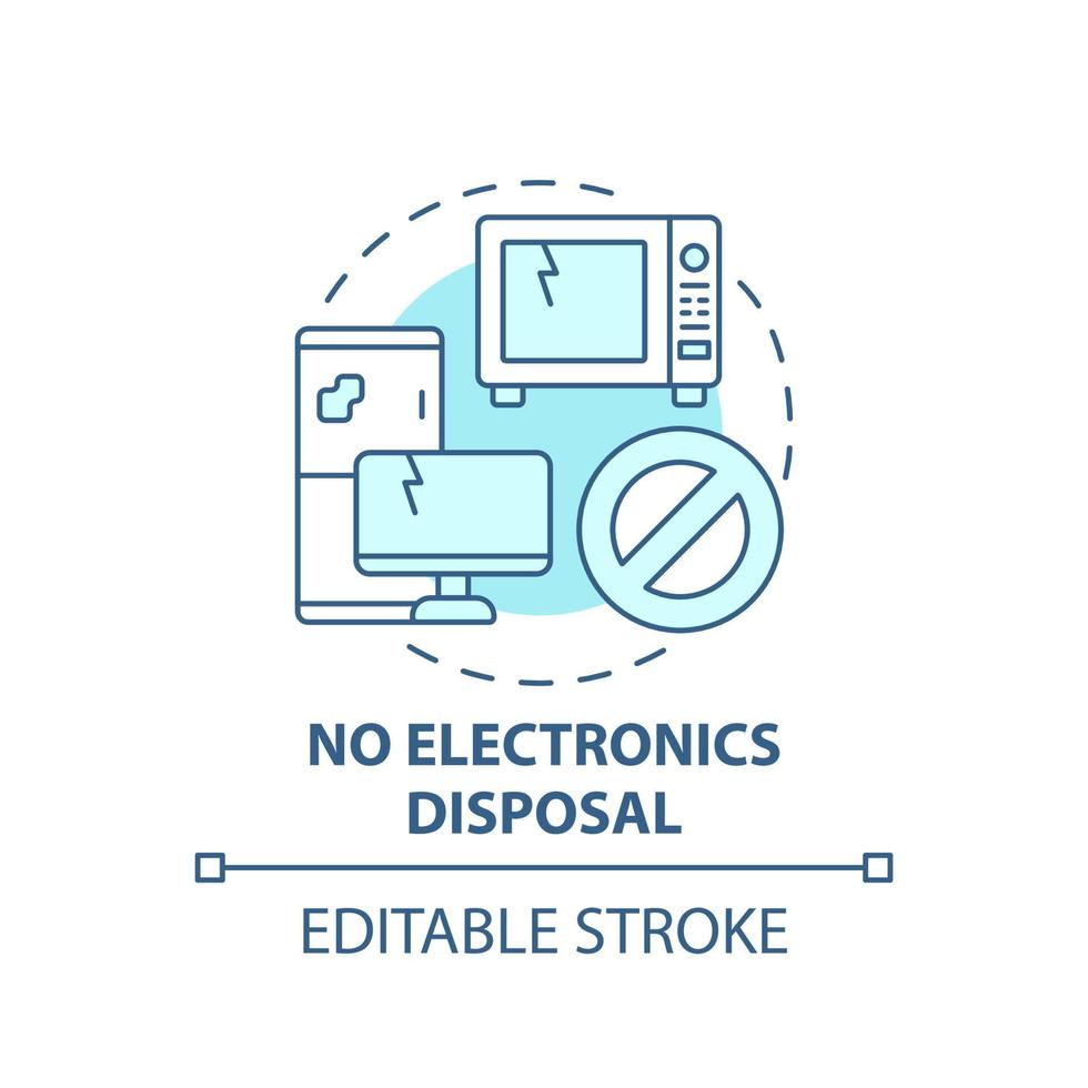 No electronics disposal blue concept icon. Waste management abstract idea thin line illustration. E waste recycling. Obsolete computer and phone. Vector isolated outline color drawing. Editable stroke