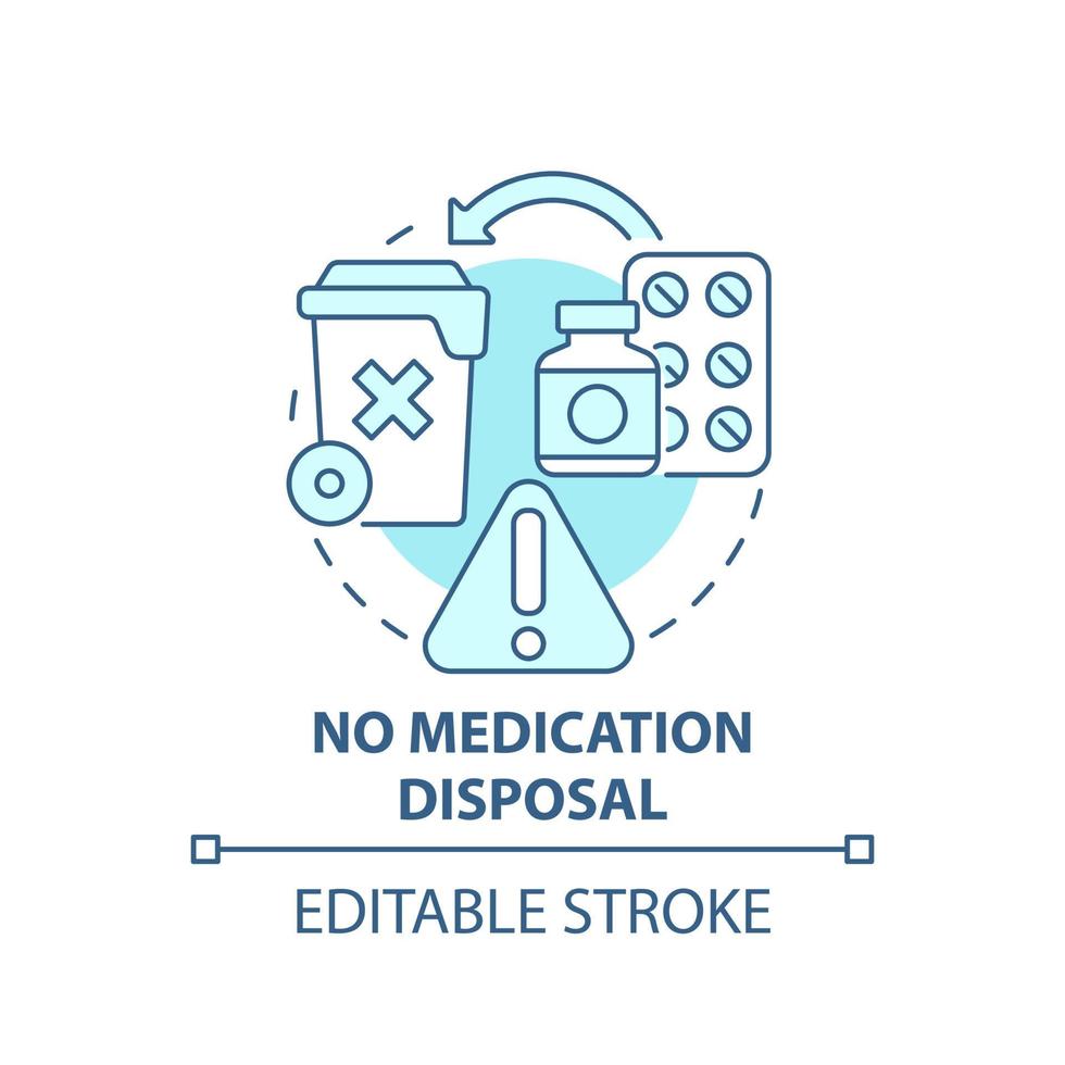 No medication disposal blue concept icon. Waste management abstract idea thin line illustration. Pharmaceutica garbage disposal. Hazardous trash. Vector isolated outline color drawing. Editable stroke