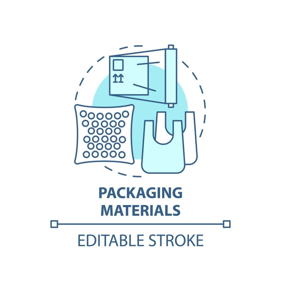 Packaging materials blue concept icon. Waste management abstract idea thin line illustration. Plastic packet recycling. Pack material reprocess. Vector isolated outline color drawing. Editable stroke