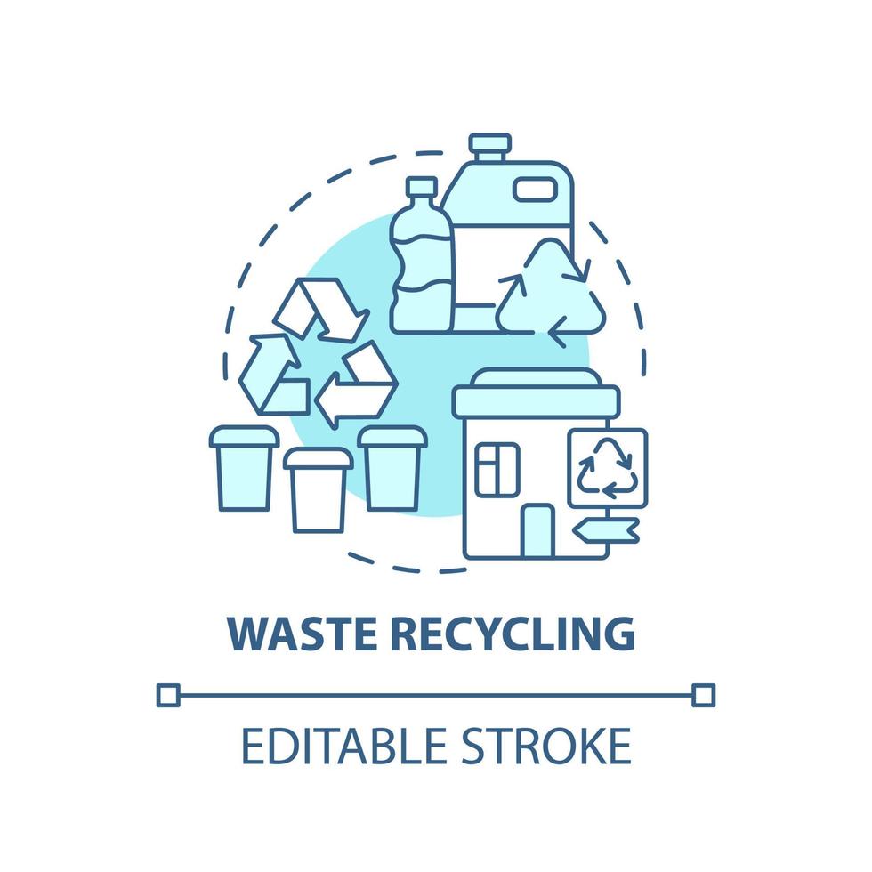 Waste recycling blue concept icon. Garbage management abstract idea thin line illustration. Reprocessing materials. Plastic and paper reuse. Vector isolated outline color drawing. Editable stroke