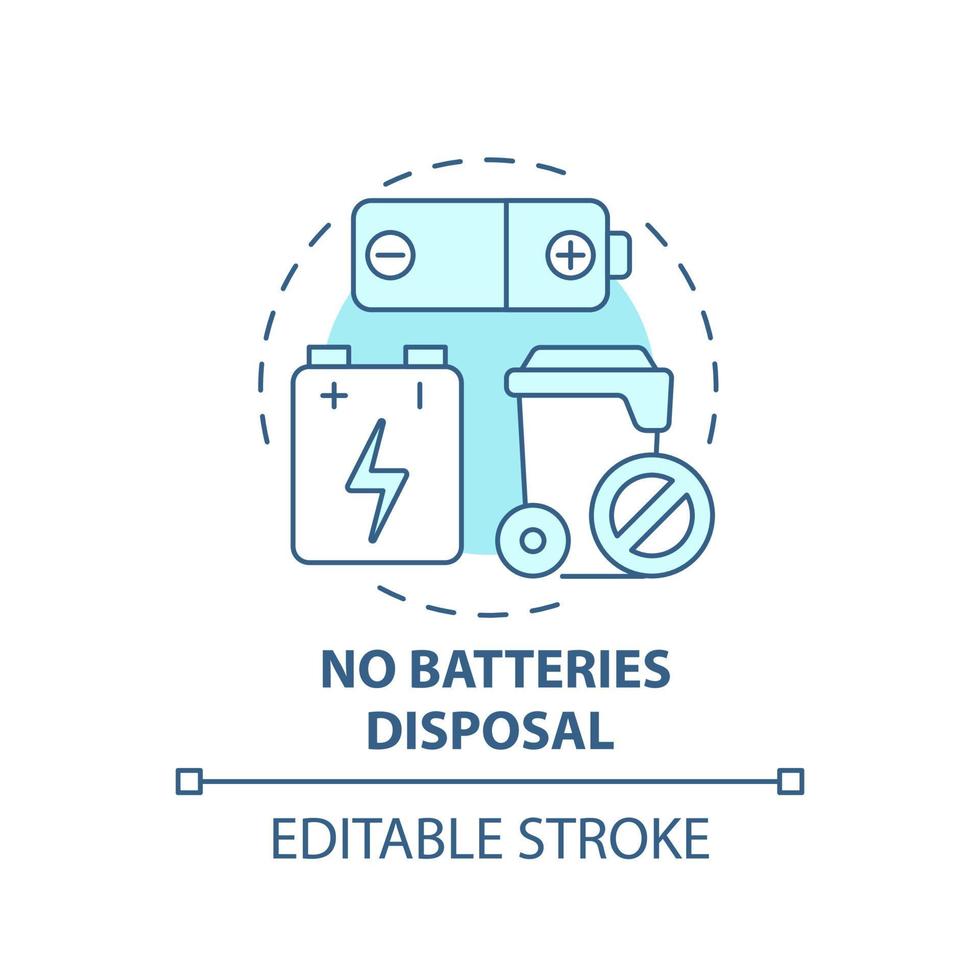 No batteries disposal blue concept icon. Waste management abstract idea thin line illustration. Alkaline and manganese batteries disposal. Vector isolated outline color drawing. Editable stroke