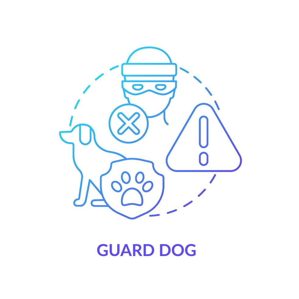 Icono de concepto degradado azul de perro guardián. Ilustración de línea fina de idea abstracta de animal doméstico. mascota entrenada para proteger la casa de un robo. tutor de la familia. dibujo de color de contorno aislado vectorial. vector