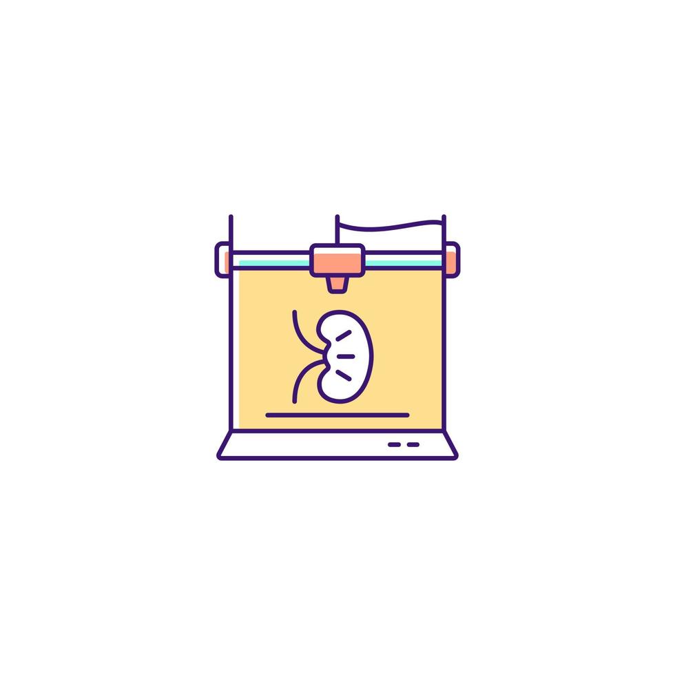 3d printed kidney RGB color icon. Developing 3d organ structure. Biomedical engineering. Transplantable artificial kidney. Printed human organ. Isolated vector illustration. Simple filled line drawing