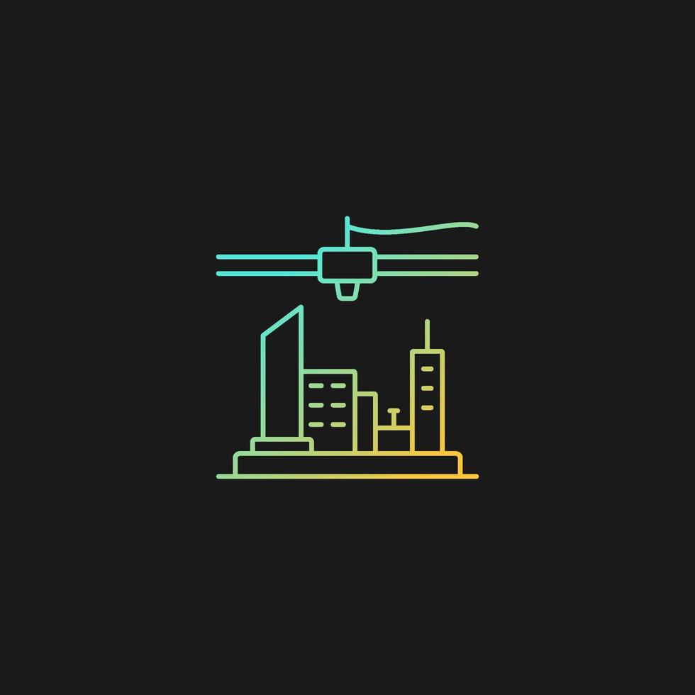 Icono de vector de gradiente de plan de ciudad impresa en 3D para tema oscuro. diseño urbano. tecnología de visualización. industria de construccion. símbolo de color de línea delgada. pictograma de estilo moderno. dibujo de contorno aislado vectorial