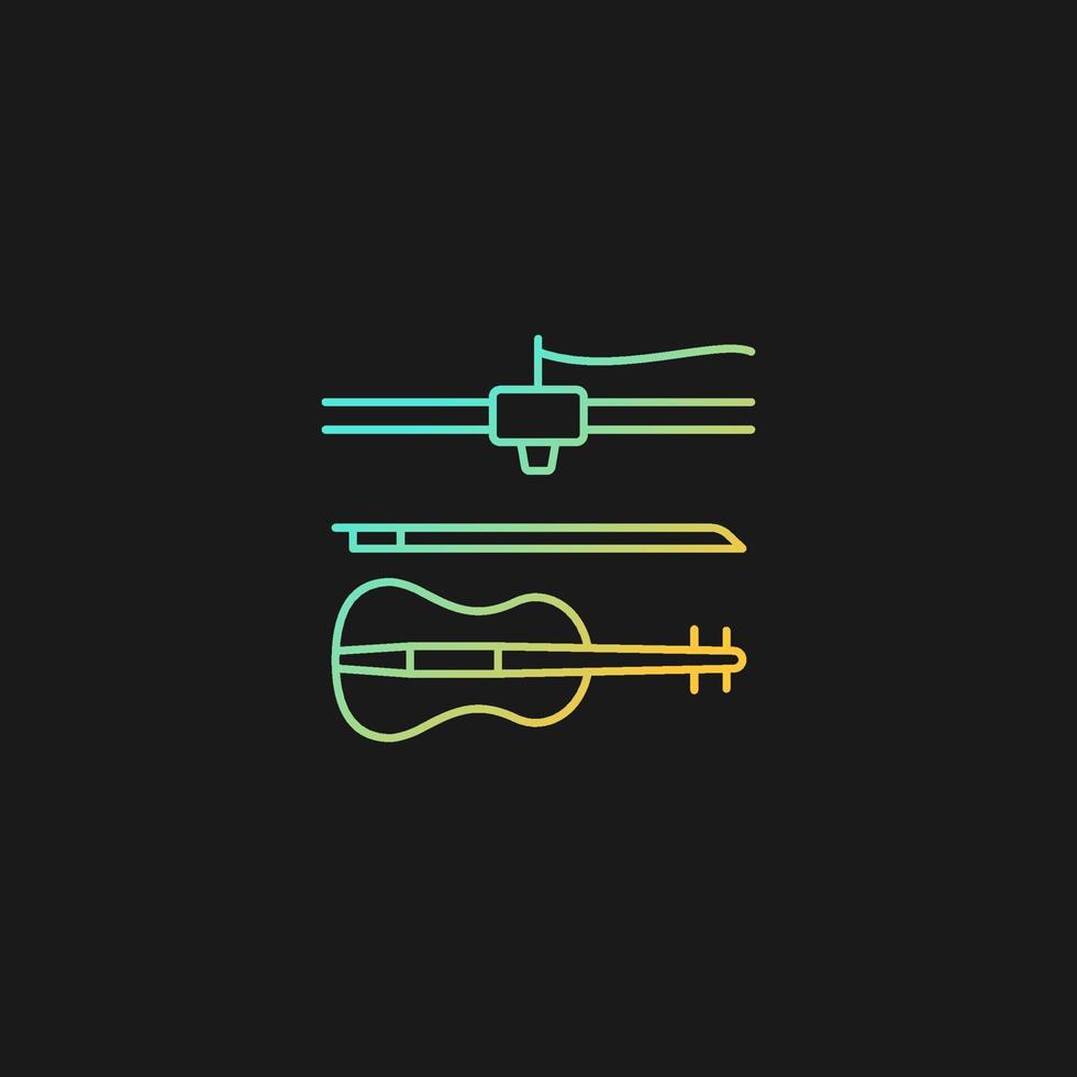 3d printed musical instruments gradient vector icon for dark theme. Printing acoustic violin. Additive manufacturing. Thin line color symbol. Modern style pictogram. Vector isolated outline drawing