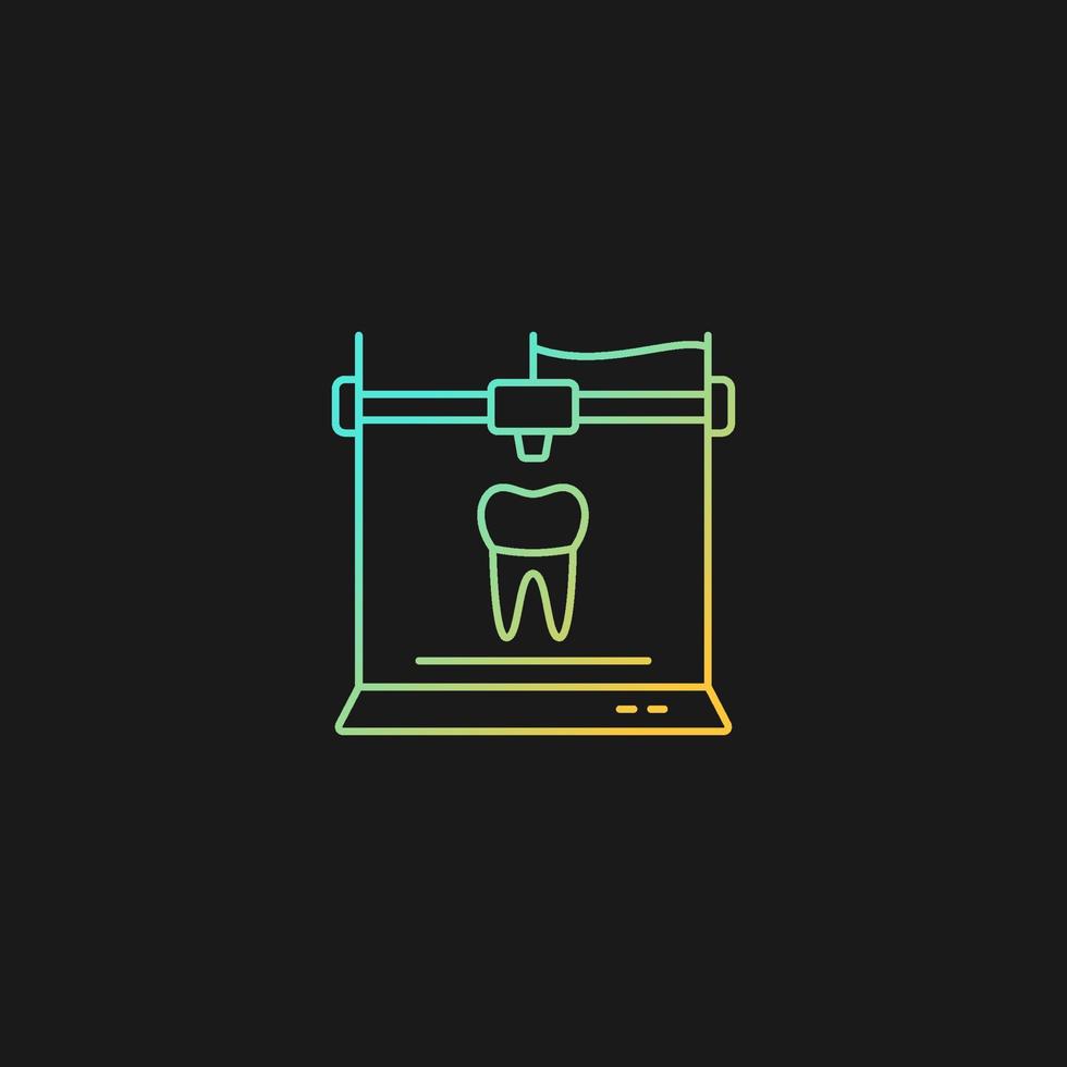 3d printing for dentistry gradient vector icon for dark theme. Dental implants production. Innovation in medical field. Thin line color symbol. Modern style pictogram. Vector isolated outline drawing