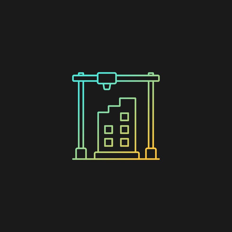 3d printed building design gradient vector icon for dark theme. Architectural 3d model. Housing development. Thin line color symbol. Modern style pictogram. Vector isolated outline drawing