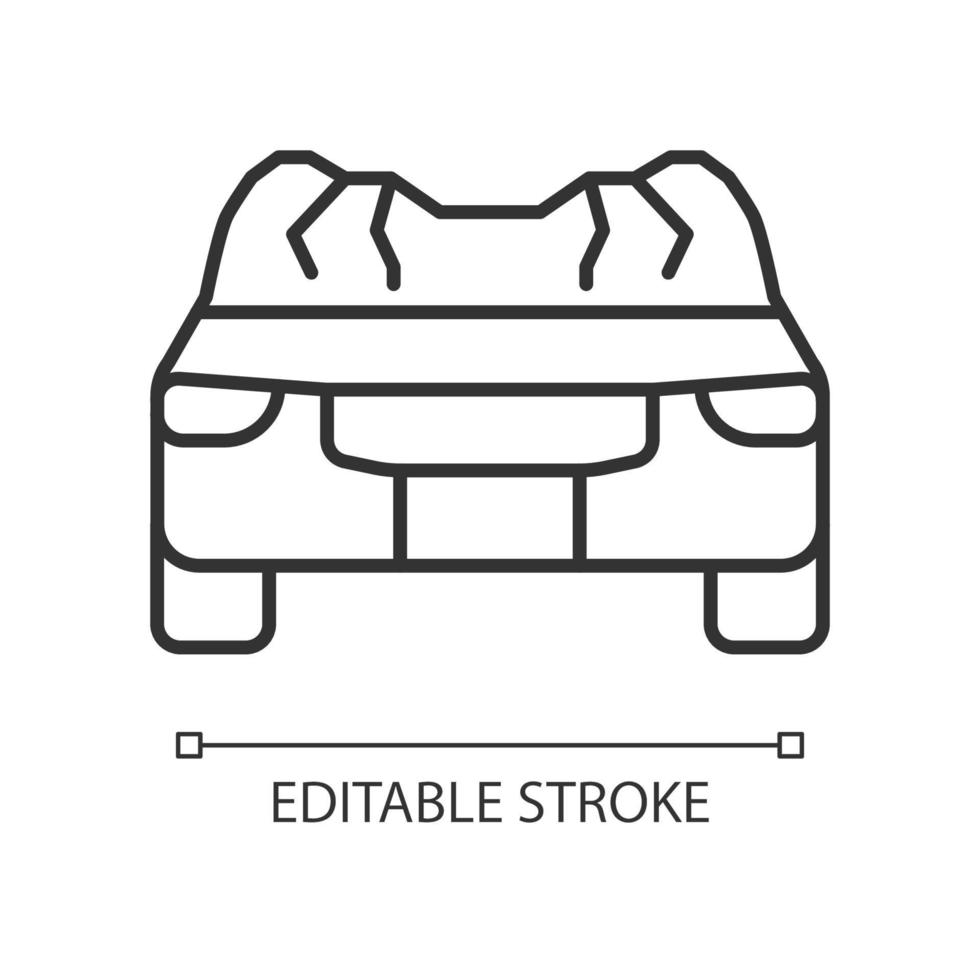 Car roof damage linear icon. Rollover accident. Auto collapse. Equipment failure. Car accident. Thin line customizable illustration. Contour symbol. Vector isolated outline drawing. Editable stroke