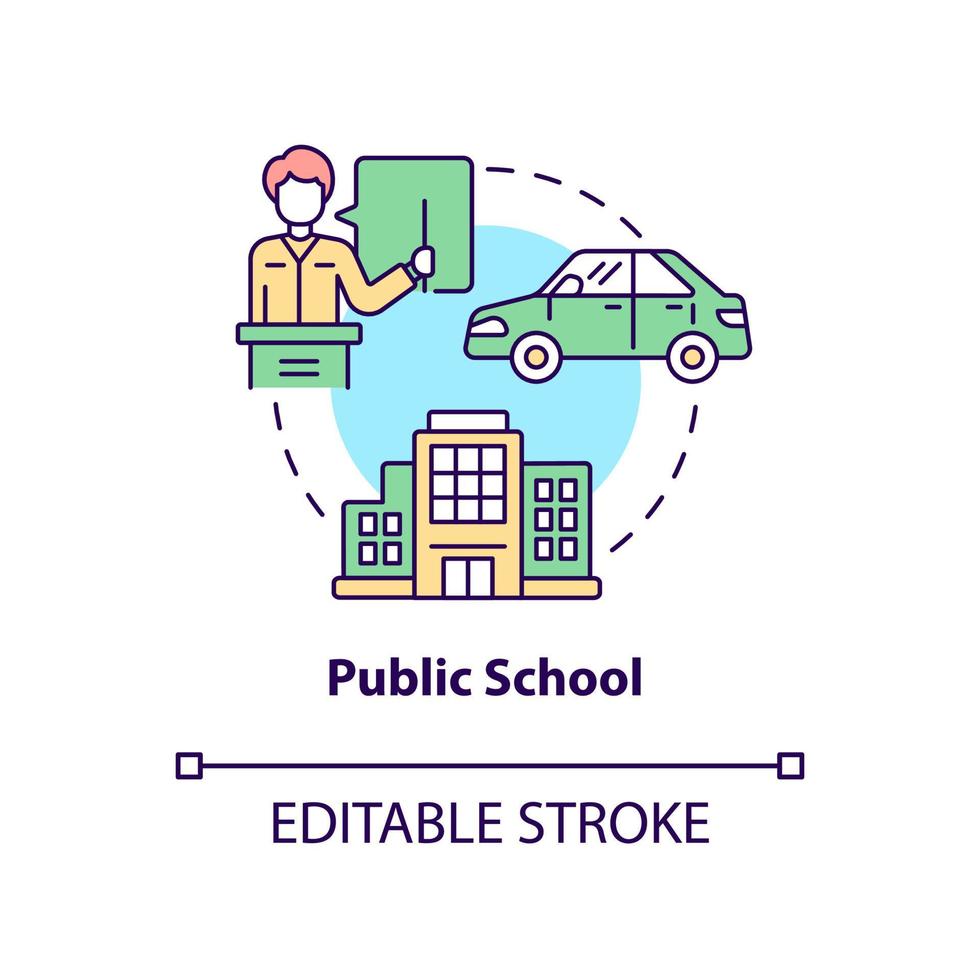 Public school concept icon. Driving education for teens abstract idea thin line illustration. Car operating course for high school pupils. Vector isolated outline color drawing. Editable stroke