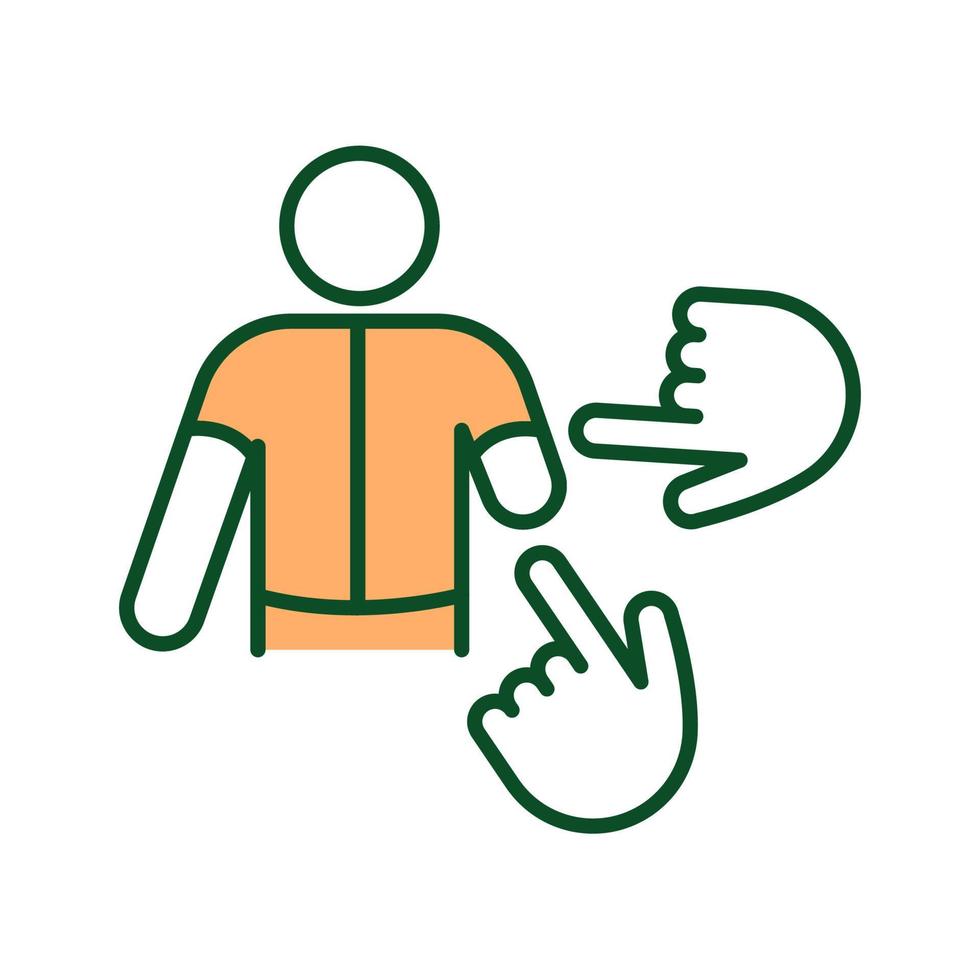 Disability harassment RGB color icon. Offensive remarks about person with physical trauma. Disability discrimination. Humiliating jokes. Isolated vector illustration. Simple filled line drawing