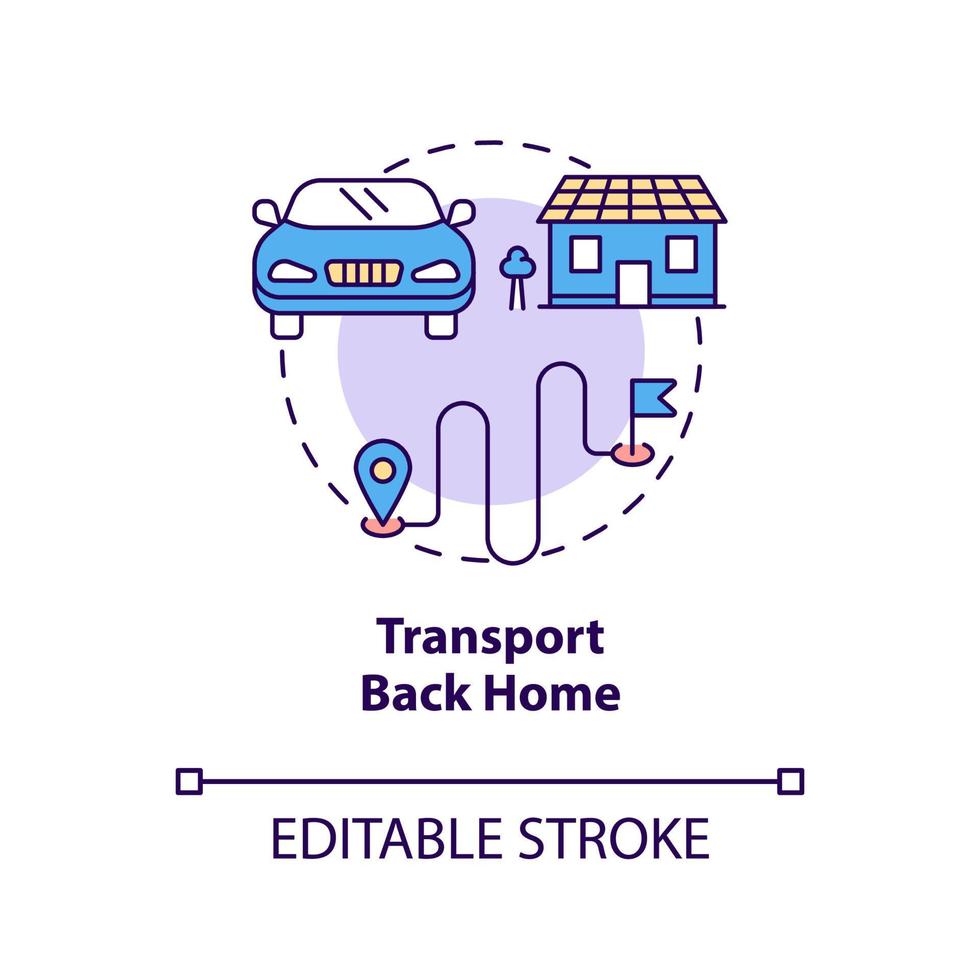 Transport back home concept icon. Road test service abstract idea thin line illustration. Driving school offer for students. Auto riding course. Vector isolated outline color drawing. Editable stroke