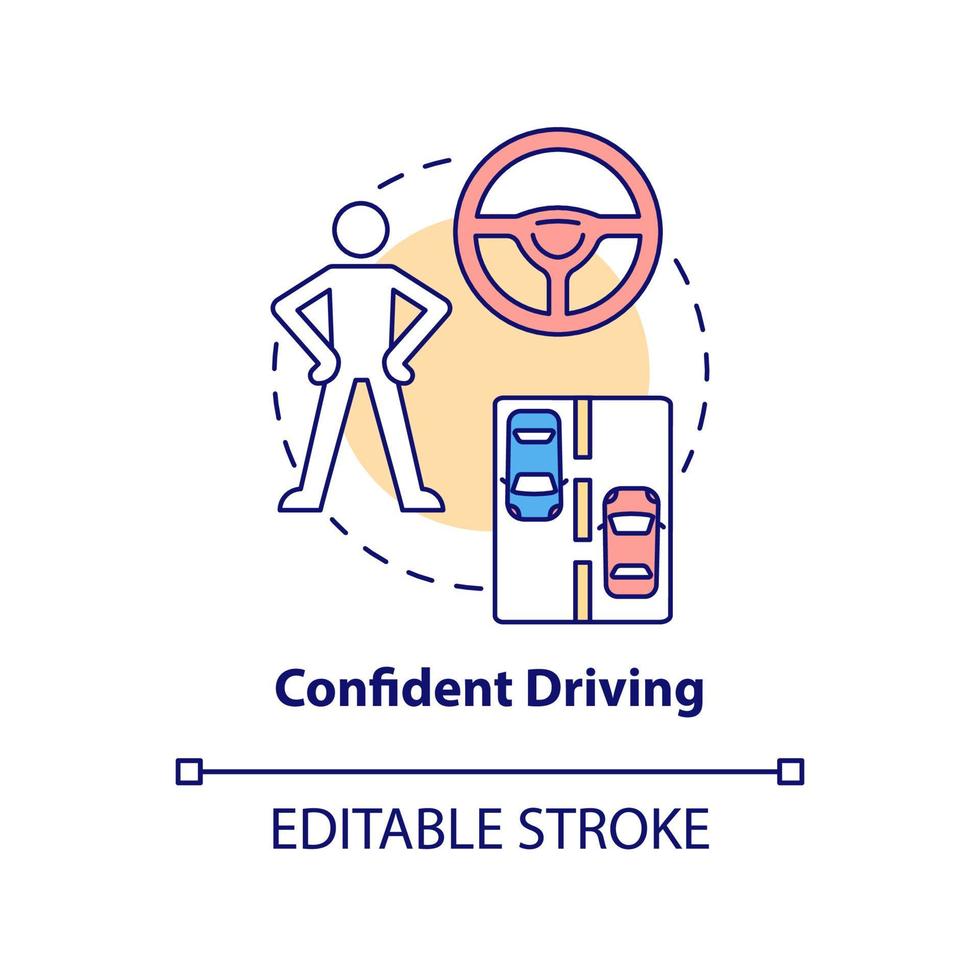 Confident driving concept icon. Driving school result abstract idea thin line illustration. Learning and practice. Experienced driver. Vector isolated outline color drawing. Editable stroke